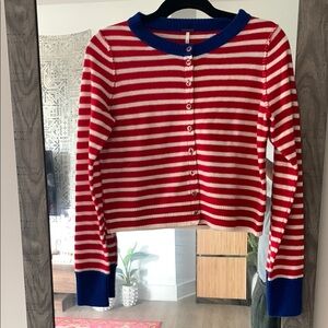 Free People Red and White Striped Cardigan